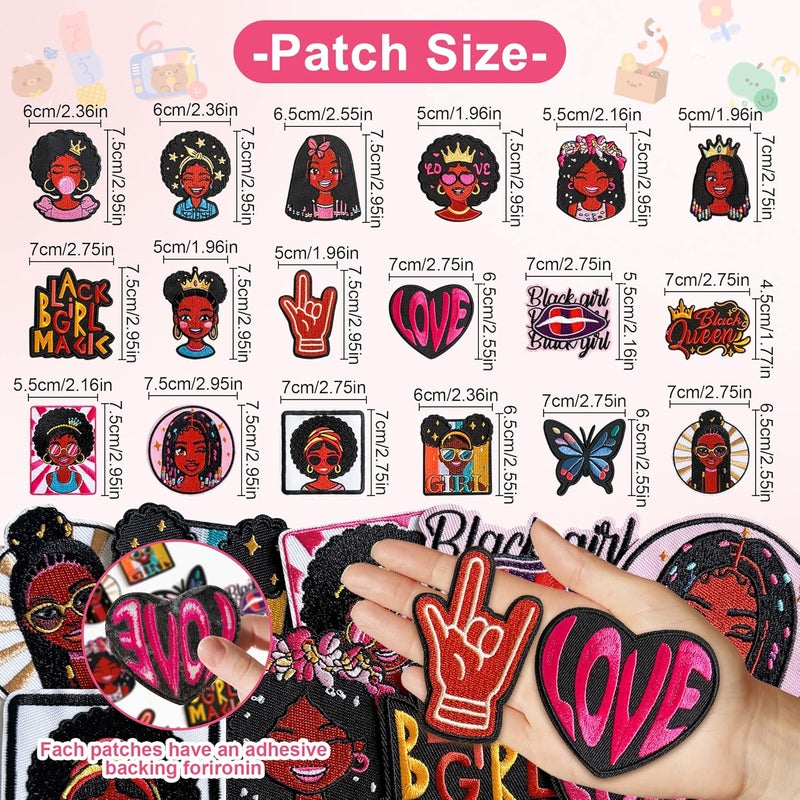 RDJOIMBX 18Pcs Black Girl Magic Iron on Patches, Afro Girl Sew on Embroidered Applique Patches for Clothes, Backpacks, Jackets, Jeans, Hats - Image 2